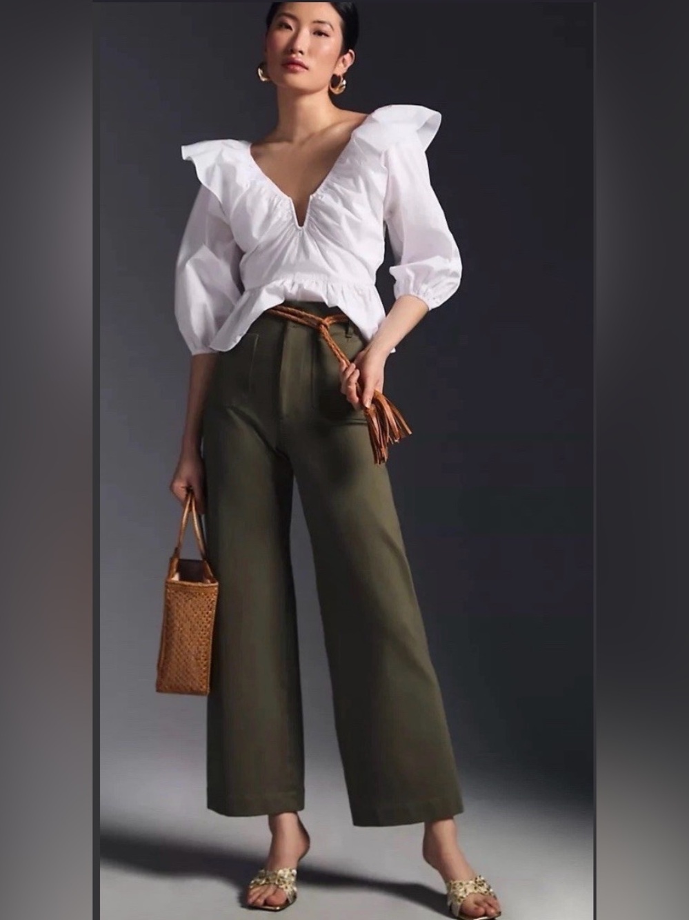 Anthropologie Maeve Colette Olive Green Wide-Leg Pants